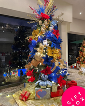 Cargar imagen en el visor de la galería, Arbolito Navideño en Renta – Estilo Royal Blue & Gold Santa Fireplace Opulence